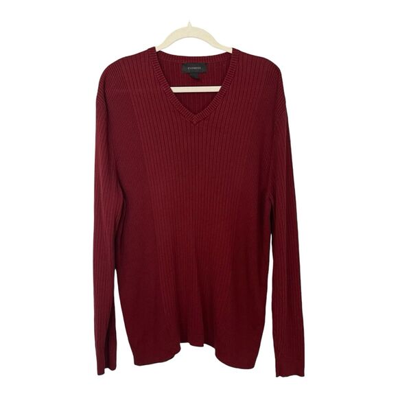 Y2K Express Women’s XL Burgundy Ribbed V-Neck Boyfriend Sweater - Picture 8 of 8